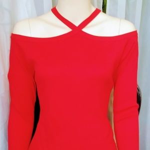 Zara Trafaluc Red Off-shoulder Knit Top